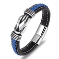 Bracciale da uomo in pelle nera e nylon blu con nodo nautico in metallo e chiusura magnetica - Pelle Nera e Blu