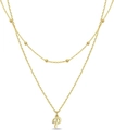 Gold layered beaded chain necklace featuring a pavé crystal letter P initial pendant - Letter P