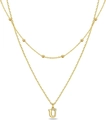 Layered gold beaded necklace with a crystal-encrusted letter U pendant - Letter U