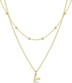 Golden double-layered beaded chain necklace featuring a V-letter pendant with a crystal - Letter V