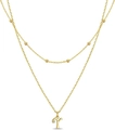 Minimalist double-layer gold beaded necklace with a small sparkling letter r pendant - Letter Y