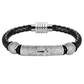 Men's black braided leather bracelet featuring a silver anchor charm and zircon accents - 19cm / Steel