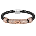 Braided black leather bracelet with rose gold anchor charm and magnetic clasp - 19cm / Rose Gold