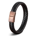 Zweilagiges schwarzes Lederarmband geflochten mit Vintage-Kupfer-Magnetverschluss für Herren - 19cm / Roségold Verschluss Schwarzes Leder