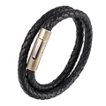 Men's multilayer black braided leather bracelet with vintage bronze magnetic clasp - Small / Black