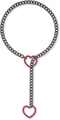 Gunmetal cuban chain Y-necklace featuring red hollow heart pendants and O-ring link - Red Heart with Black Chain