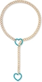 Adjustable gold Cuban chain necklace with heart-shaped hooks in vibrant lake blue - Blue Heart with Gold Chain