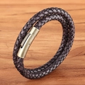 Deep brown multilayer braided leather bracelet with vintage bronze magnetic clasp - Small / Purple Grey