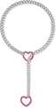 Silberne kubanische Y-Halskette mit pinkfarbenen Herzanhängern im verstellbaren Punk-Stil - Rosenrosa Herz mit silberner Kette