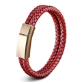 Punk style red and black braided leather bracelet with vintage magnetic steel clasp - Red / 19cm