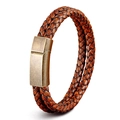 Punk brown braided leather bracelet with vintage bronze magnetic steel clasp - Brown / 19cm