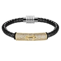 Men's braided leather bracelet with golden anchor charm and cubic zirconia inlay - 19cm / Gold