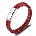 Braided red leather bracelet for men and women featuring a silver magnetic steel clasp - 19cm / Red