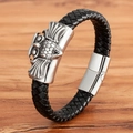 Retro geflochtenes Lederarmband für Herren mit Eulen-Motiv und Magnetverschluss aus Metall - 19cm / Vintage Eule Stil (BXG2123)