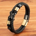 Geflochtenes Herren-Lederarmband in Schwarz mit goldenem Magnetverschluss aus Metall - Schwarz+Gold / 19cm