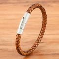 Minimalistisches Herrenarmband aus dunkelbraunem geflochtenem Leder mit Edelstahlverschluss - 19cm / Silberschnalle Braunes Leder
