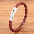 Minimalistisches rotes geflochtenes Lederarmband mit mattsilbernem Edelstahlverschluss - 19cm / Silberschnalle Rotes Leder