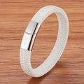 Handgefertigtes weißes geflochtenes Lederarmband mit silbernem Magnetverschluss - 19cm / Weiß