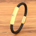 Pulsera de cuero trenzado con colgante ojo turco amarillo y cierre magnético oro - Amarillo