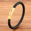 Minimalistisches schwarzes geflochtenes Lederarmband für Herren mit goldener Schließe - Schwarz (Goldene Schnalle) / 19cm