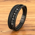 Pulsera multicapa para hombre de cuero trenzado negro con cierre magnético de acero - 19cm / Negro