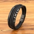 Stilvolles 4-lagiges geflochtenes schwarzes Lederarmband für Herren mit Metallperlen - Schwarz / 19cm