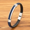 Pulsera para hombre de cuerda azul y cuero negro con cierre de acero inoxidable - Azul / 19cm