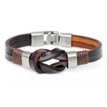 Men's retro braided genuine leather bracelet with vintage alloy clasp and knot detail - Coffee