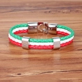 Three-row braided leather bracelet with Italian flag colors and steel clasp - Italy Style