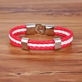 Bracelet tressé en cuir rouge et blanc avec fermoir magnétique en acier inoxydable poli - Canada