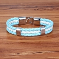 Bracelet tressé en cuir bleu et blanc avec fermoir en acier inoxydable argenté - Argentine