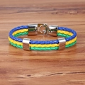 Bracelet tressé en cuir aux couleurs bleu jaune et vert avec fermoir magnétique en acier - Brésil