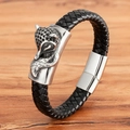 Men's black braided leather bracelet featuring a silver fox head and magnetic clasp - Fox Head Style (BXG2126)