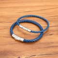 Zweiteiliges Set marineblaue geflochtene Lederarmbänder mit Edelstahl-Magnetverschluss - Blaues Leder Stahlschnalle