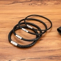 Set mit vier schwarzen geflochtenen Lederarmbändern mit Edelstahl-Verschlüssen - 3mm Stil / 17cm / Stahlfarben