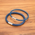 Set di due bracciali in pelle intrecciata blu con chiusure magnetiche lucide - Blu Argento