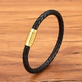 Geflochtenes schwarzes Lederarmband für Herren mit goldfarbenem Magnetverschluss - Schwarzes Leder mit goldenem Verschluss / 19cm