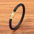 6mm schwarzes geflochtenes Lederarmband für Herren mit goldener Magnet-Metallschließe - 19cm / Schwarzer Riemen Goldene Schnalle