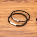 Double black braided leather bracelets with brushed stainless steel magnetic clasps - 3mm / Steel / 17cm