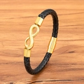 Herren 6mm schwarzes geflochtenes Lederarmband mit vergoldetem Magnetverschluss - 19cm / Schwarzes Leder mit goldenem Verschluss