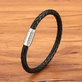 Minimalistisches schwarzes geflochtenes Lederarmband für Herren mit Silber-Magnetverschluss - Schwarzes Leder Stahlschnalle / 19cm