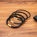 Vierer-Set schwarze geflochtene Lederarmbänder mit goldenem Edelstahl-Verschluss - 3mm Stil / 17cm / Gold