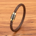 Geflochtenes braunes Lederarmband 6mm mit gold-schwarzer Magnet-Schließe im Trend - Kaffee Leder Gold Verschluss / 19cm
