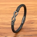 Schwarzes geflochtenes Lederarmband für Herren mit mattem Unendlichkeitssymbol und Magnet - 19cm / Schwarzes Leder Schwarze Schnalle