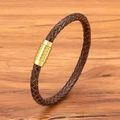 Geflochtenes braunes Lederarmband für Herren mit poliertem goldenem Magnetverschluss - Kaffee Leder Gold Verschluss / 19cm