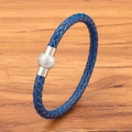 Blaues geflochtenes Lederarmband mit silbernem Magnetverschluss für Herren - Blue Leather Steel Buckle / 19cm