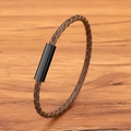 Geflochtenes Lederarmband für Herren in Braun mit poliertem schwarzem Magnetverschluss - 3mm - 17cm / Schwarz