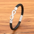 Minimalistisches Herren-Lederarmband mit Unendlichkeitssymbol und Magnetverschluss - 19cm / Schwarzes Leder Stahlschnalle