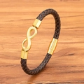 Geflochtenes Lederarmband in Braun mit goldenem Unendlichkeitssymbol und Magnetverschluss - 19cm / Kaffee Leder Gold Verschluss