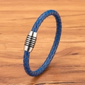 Bracciale in pelle intrecciata blu navy con chiusura magnetica in argento testurizzato - Fibbia In Acciaio Blu